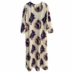 Bula Fiji Vintage Handmade Womens Tan Purple Floral Housecoat Style Tunic Dress