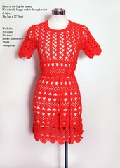 60’s Orange Sheer Crochet Mod Hippie Shift Dress Vintage 1960’s, 70’s