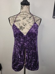 Vintage Victorias Secret Y2K 90’s Crushed Velvet Beaded Halter Top Split Front