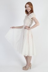 Vtg 1900s Edwardian Wedding Dress Sheer Embroidered Victorian Lawn Tea 40s Gown