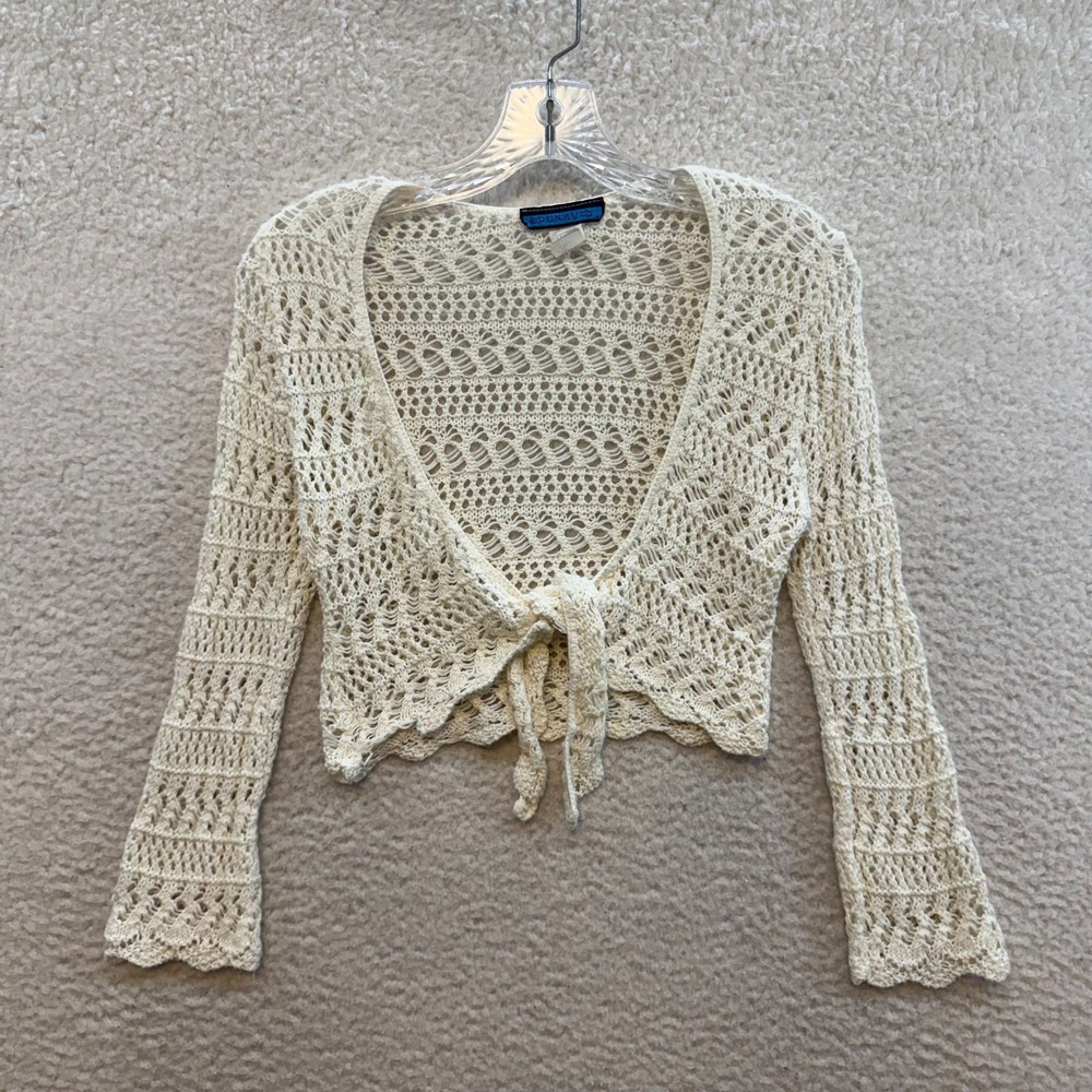 Y2K Vintage Crochet Tie Crop Top XS Small Cream Boho Fairy Grunge Whimsigoth