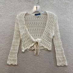 Y2K Vintage Crochet Tie Crop Top XS Small Cream Boho Fairy Grunge Whimsigoth