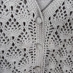 Vintage Crochet Cardigan Sweater Vest XL Tan Cottage Open Knit Granny Neutral