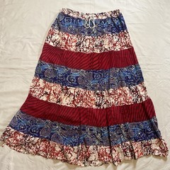 Vintage 90s Neelam Cotton Skirt Free Size Silver Bell Waist Tie Patchwork Boho