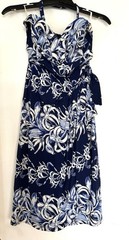 Vintage 50’s Navy Blue White 100% Rayon Sarong style dress Lily print Size S-M