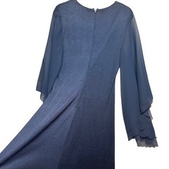Vintage 70s? Kaftan Maxi Gown V-Neck Angel Sleeve Navy Blue M/L Boho Retro Glam