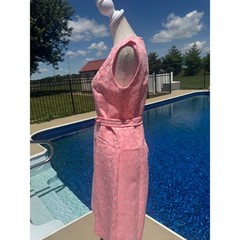 Vintage 60s 70s Pink Floral Jacquard Mod Shift Dress Talon Metal Zip Small Retro