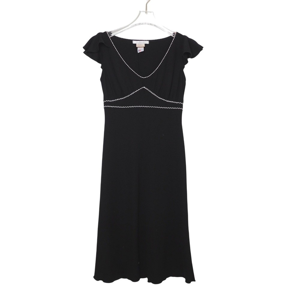 La Belle Vintage Black Ric-Rac Trim Midi Dress Flutter Sleeve V-Neck Small USA