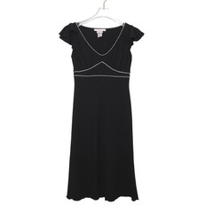 La Belle Vintage Black Ric-Rac Trim Midi Dress Flutter Sleeve V-Neck Small USA