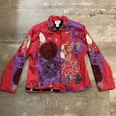 VTG 90s Sandy Starkman Oriental Embroidered Jacket Floral Silky Whimiscal Boho