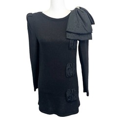Raul Blanco Vintage Womens Dress 80s Hand Loomed Black Giant Bow Shoulder Witchy