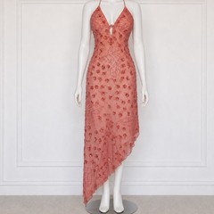 Vintage Sean Collection Cache Asymmetrical Dress Bead Sequin Y2K 90s Halter Silk