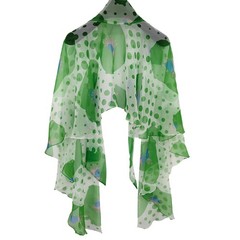 Vintage 1970s Green Chiffon Maxi Dress & Cape Set Polka Dot Floral Boho S XS
