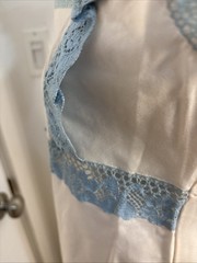 Vintage 70s Cottagecore Nightgown Dress White Blue Lace Embroidered Empire Waist