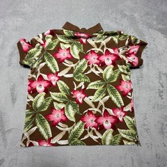 Vintage White Stag Tropical Floral Polo Shirt Size L Brown Pink Cotton 90s