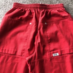 Vintage PEP Pandora USA Red Pants Womens 9/10 Elastic Waist Draw Pull On 24×28