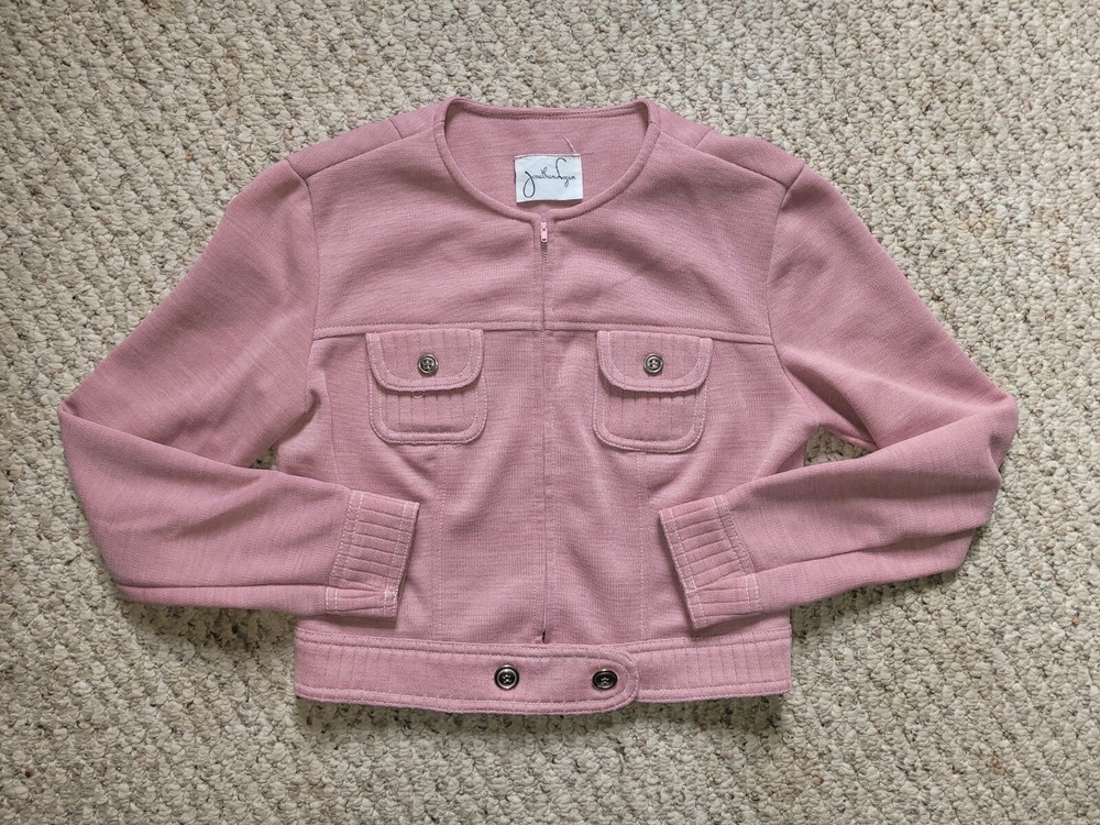 Vintage 60s 70s Pink Cropped Womens Moto zip front Jacket XS/S Retro