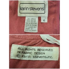 Vintage 90s Karin Stevens Dress Rose Pink Floral Damask Lace Collar Size 6