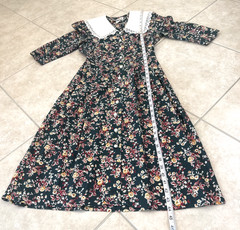Vintage Ronni Nicole Green Maxi Dress w Cream Florals & Collar Size 6 Prairie