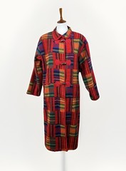 Vtg Sz S Red Tartan Plaid Madras Long Jacket Toggle Wool Blend Gloria Artiguez