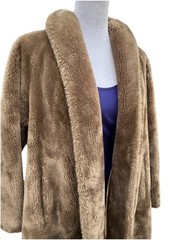 Vtg 60s Coat Swing Plush Jacket Old Hollywood Borgana Faux Fur Taupe Brown S M