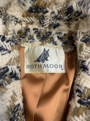 Vtg 70s Rothmoor Tapestry Tweed Wool Coat Fur Collar Ivory Classic Retro No Tag