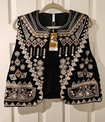 Black Velvet Mirror Work Embroidered Ethnic Vest Waistcoat New With Tags Boho