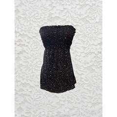 vintage black multicolored polka dot babydoll strapless tube top with tie back