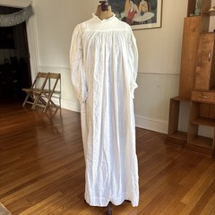 Antique White Cotton Night Gown With Lace Details Long Sleeve Full Length As Is