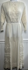 Antique Edwardian Day Dress Cotton Lace Embroidered 1900’s Prairie Long S/M