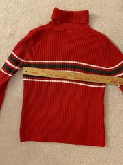 VINTAGE FUNDAMENTALS 100% ACRYLIC RED & STRIPES TURTLE NECK PULLOVER SIZE SMALL