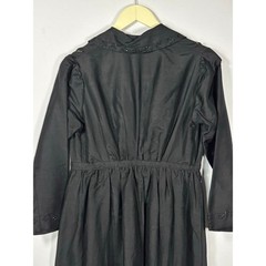 Antique 1910s Edwardian Black Cotton Twill Jet Bead Floral Mourning Dress As Is