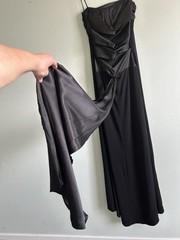 Vintage 90s Black Prom Formal Gown Satin Sexy Back Long Size 9/10