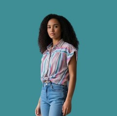 Striped ’80s Top; Cuffed Short Sleeves; Sz 5-6 Puccini “PS I Love You” Line