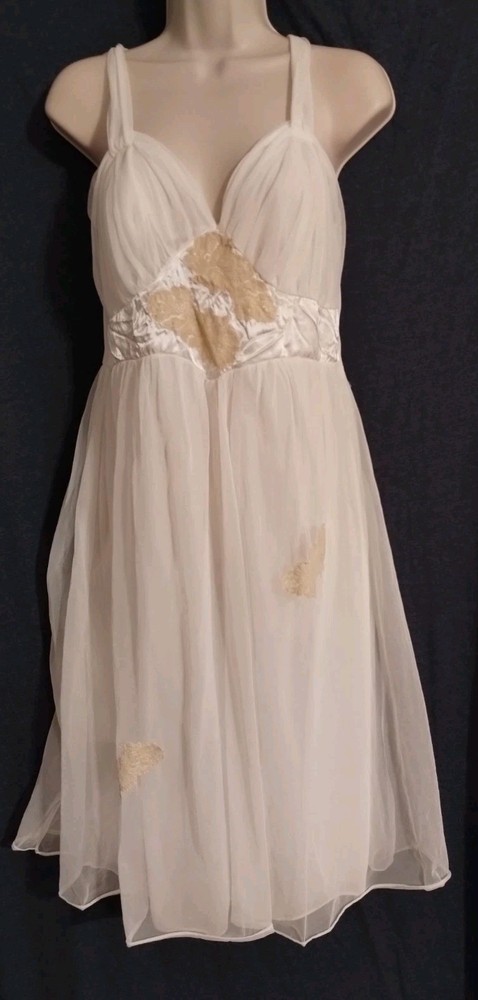 Vintage Sheer Nylon Peignoir Nightgown Goddess Carillon Women’s S/M Size 36