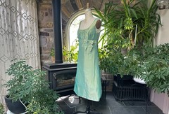 Vintage 1990s Green Formal Silk Dress Demetrios Dessy Collection