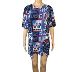 Vintage Worthington Women’s Blouse1X Multicolor Geometric Short Sleeve Polyester