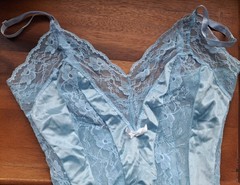 Vintage 1970s Darling Body Fashion Blue Nylon Teddy Lace XXS Lingerie