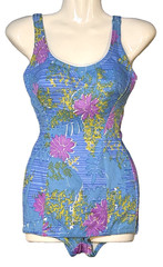 Vintage 1970s Serbin Retro Floral One Piece Swimsuit Bathing Suit Exc Pinup