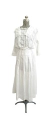 Antique Edwardian Wht Cotton Batiste Lawn Skirt Middy Blouse 2pc Gibson Girl
