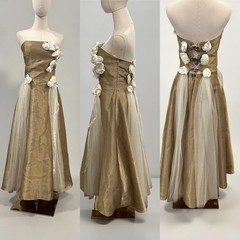 VTG Scott McClintock Gold Metallic Prom Gown Rosette Tulle Formal Dress XXS/XS