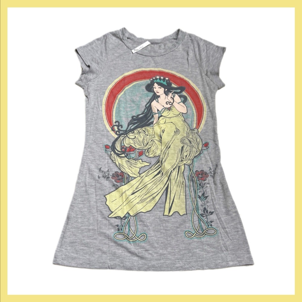 Vintage 90s Womens Medium Gray Goddess T-Shirt DZ Double Zero Music Moon