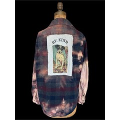 Moonshine Salvage Be Kind Puppy Dog Bleached Flannel Shirt M One of a Kind