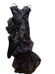 Vintage Karen Okada Climax Black Sequin Tulle Dress Size S 5/6 USA Asymmetrical