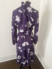 Vntg Trends by Jerrie Lurie Purple Floral High-Neck Midi Dress with Waist Tie 10