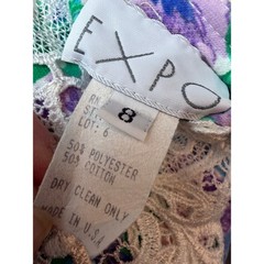 Expo Floral Dress 8 Vintage 80s USA Cottagecore Cottage Prairie Lace Shabby MIdi