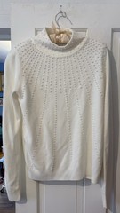 Vintage 1990s Dress Barn White Sweater Pearl Bead Accents Holiday Festive