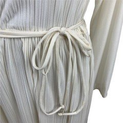 Hal Ferman Ivory Pleated Midi Dress Crochet Lace Trim Semisheer No Size Tag M/L