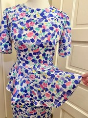Vintage 80s Exposé California Floral Peplum Dress with Puff Sleeves