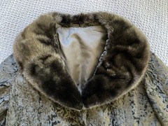 Vintage Coat Black Genuine Persian Lamb Mink Fur Cropped 3/4 Sleeves Size M/L